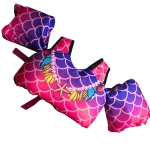 Girls Pink & Purple Mermaid Swim Rashguard Vest with Arm Float Bands 22-66 Lbs